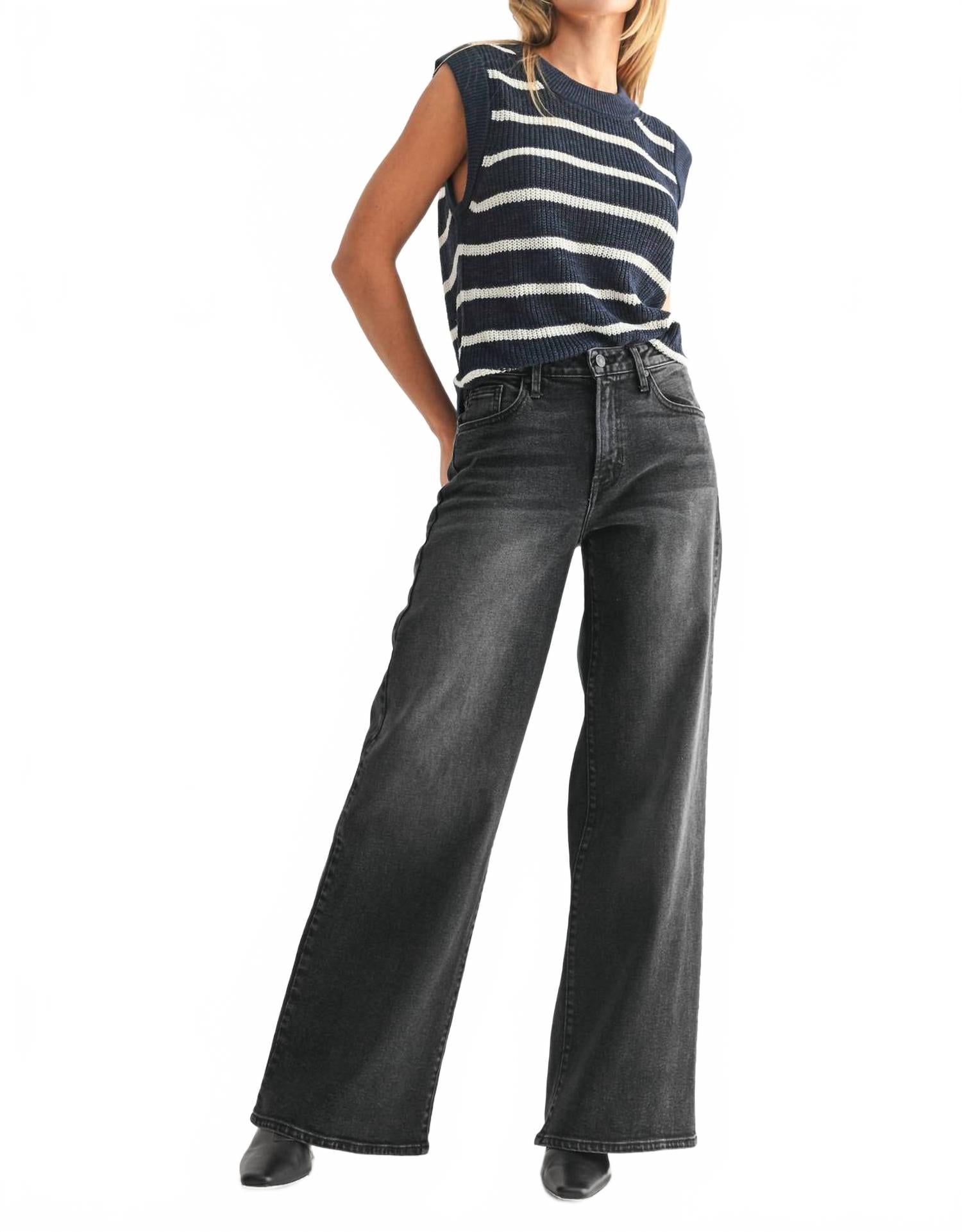 

Широкие джинсы с высокой посадкой черные JUST BLACK DENIM