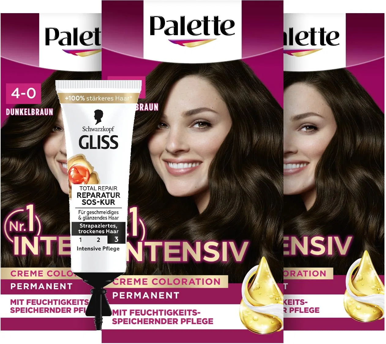 Стойкая крем-краска для волос «Intensive Cream Colouration 4-0/800 Dark Brown» 115 мл (3 шт.) от Palette Palette