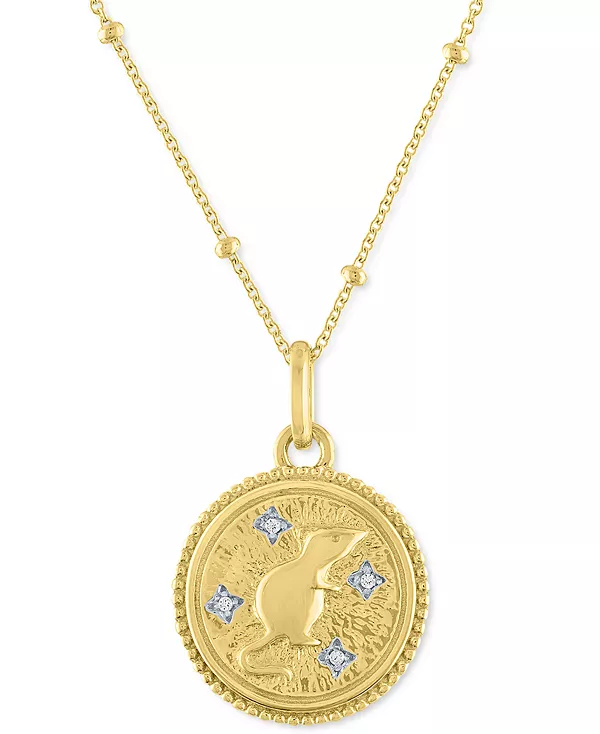 

Ожерелье с подвеской в виде китайского зодиакального диска с бриллиантами, 18 дюймов, из стерлингового серебра с позолотой 14 карат Macy'S, rat