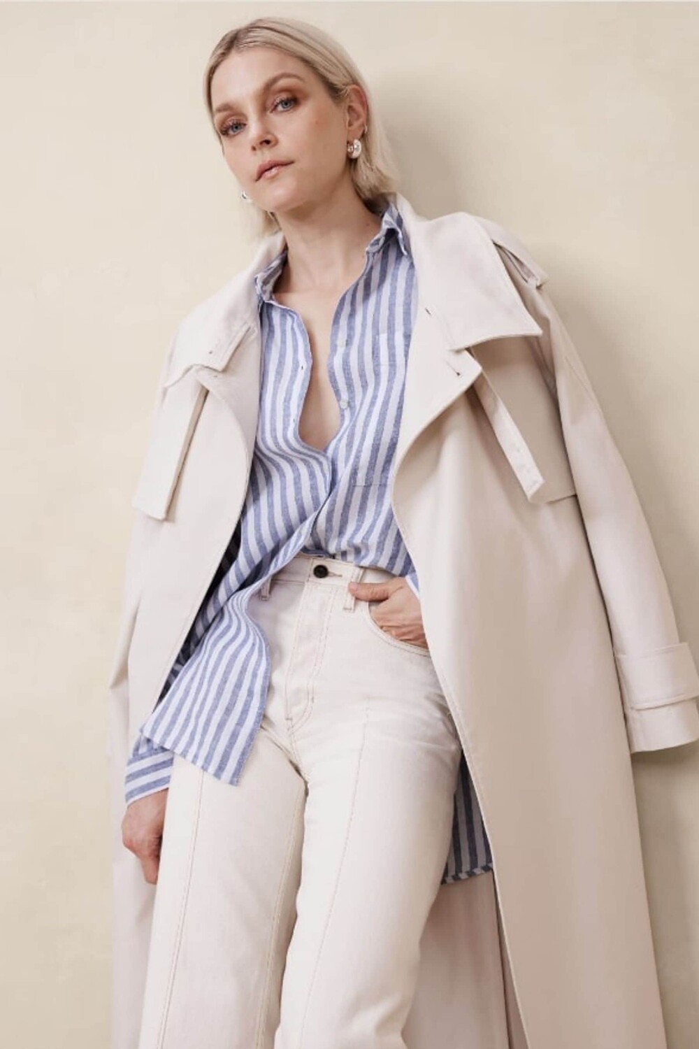 

Льняная рубашка оверсайз Banana Republic, синий