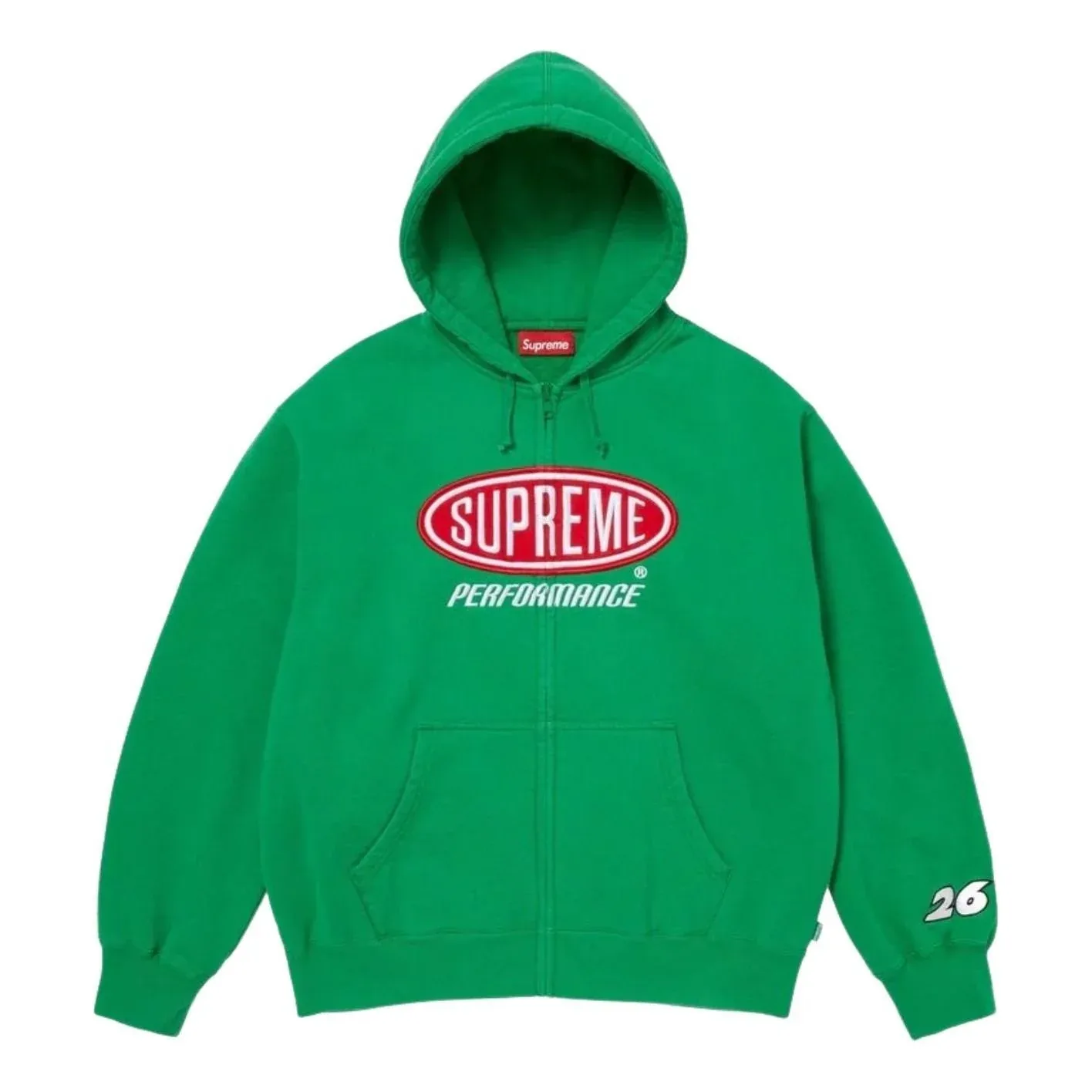 Толстовка Supreme SS26 Performance на молнии с капюшоном, зеленая