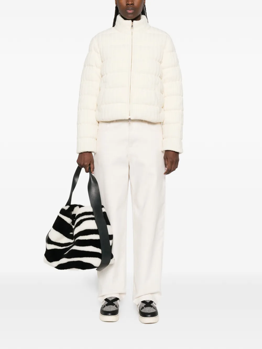 Вязаная стеганая куртка на молнии Moncler, бежевый — фото 2