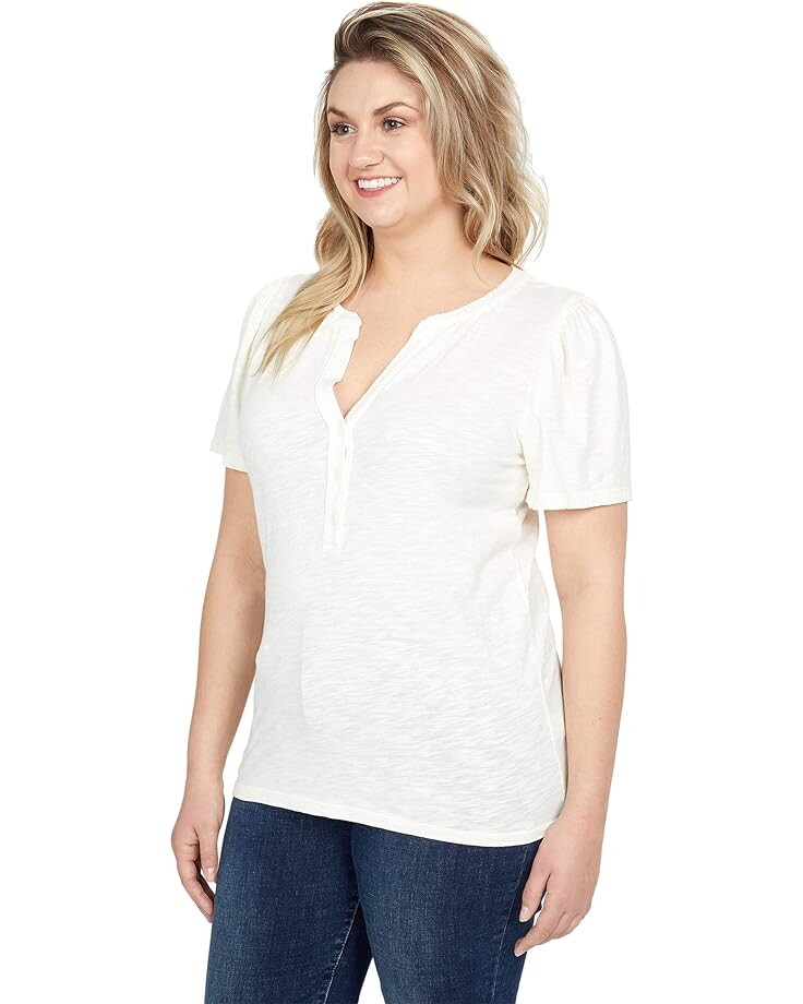 

Топ bobi Los Angeles Slubbed Jersey Button Front Short Sleeve Top, кремовый