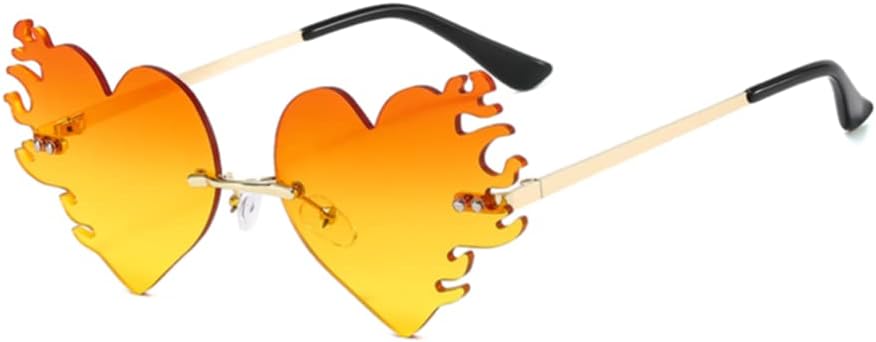 

Солнцезащитные очки ENTHYI Melting Heart Flame для женщин и мужчин. Модные очки без оправы для вечеринок и выпускных балов. Оригинальные очки с изображением сердца, огня и пламени, Orange
