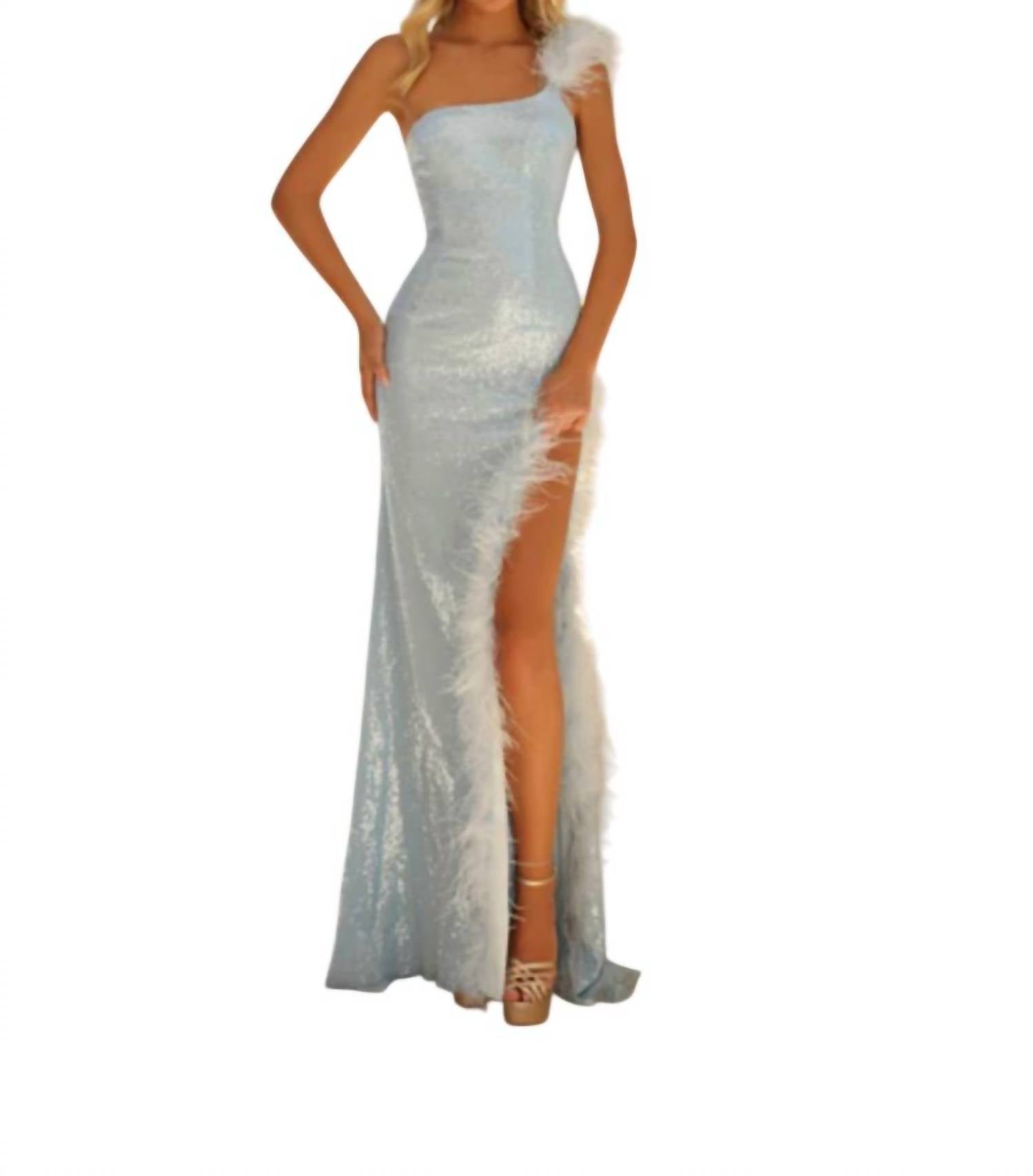 

Вечернее платье с одним плечом в зимнем синем цвете Clarisse