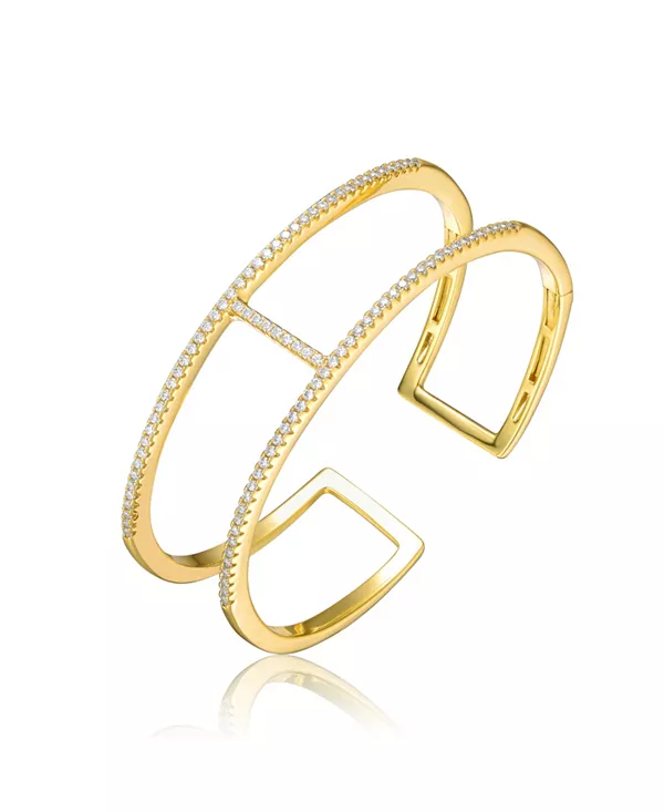 

Браслет-Манжета из стерлингового серебра 14 карат с прозрачными кубическими цирконами, двухрядный Genevive, gold