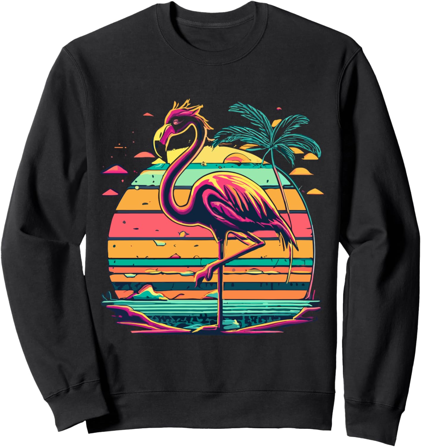 

Толстовка в стиле ретро с изображением фламинго и пейзажа 80-х годов Flamingo Retro Sunset Co., черный