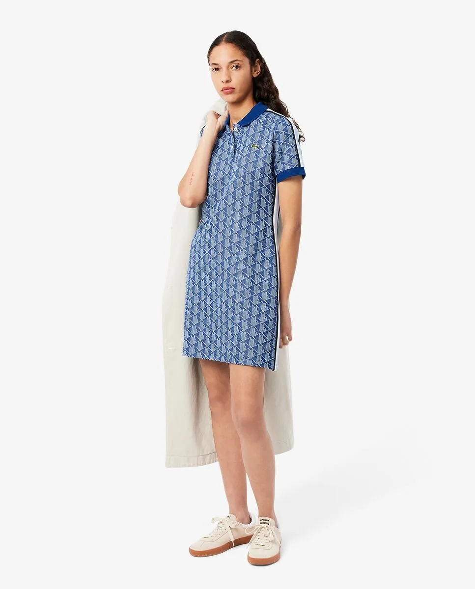 

Поло-платье с жаккардовым монограмменным узором Lacoste, синий