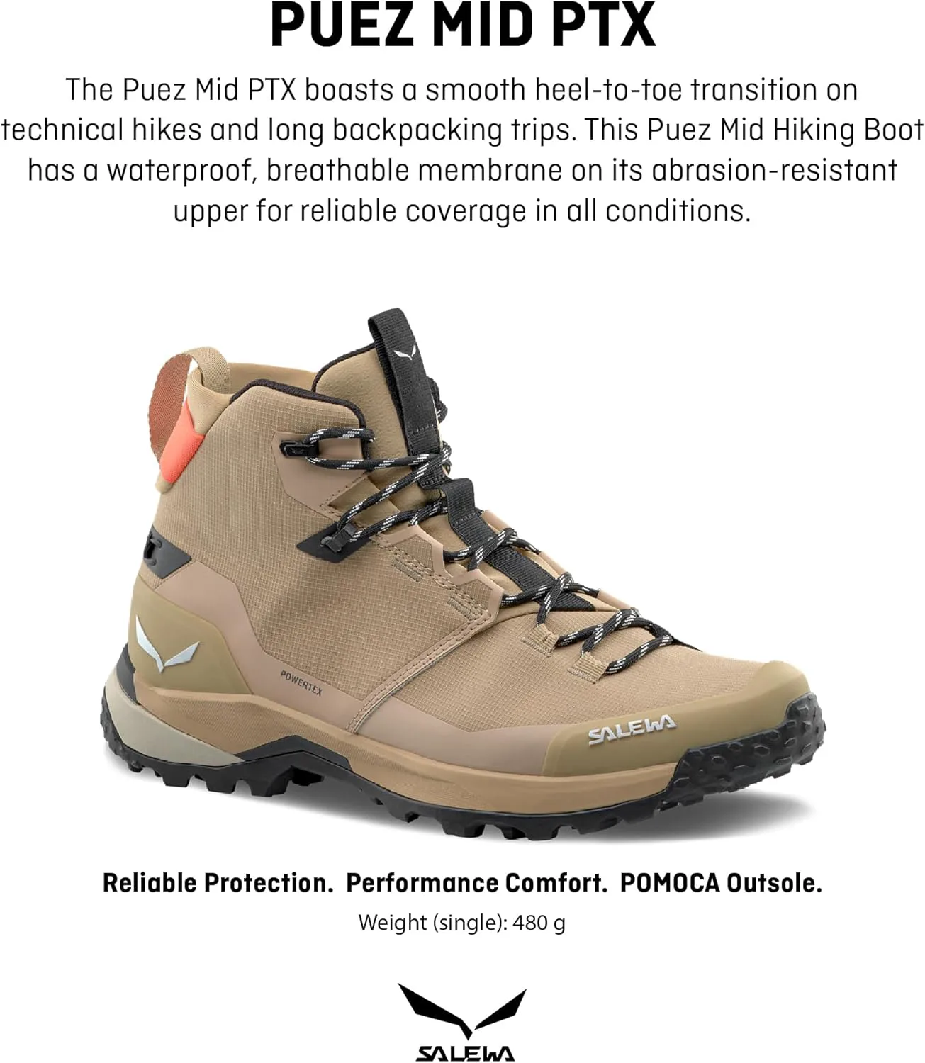 Водонепроницаемые трекинговые ботинки Salewa Puez Mid Powertex для мужчин, для походов и треккинга — фото 3