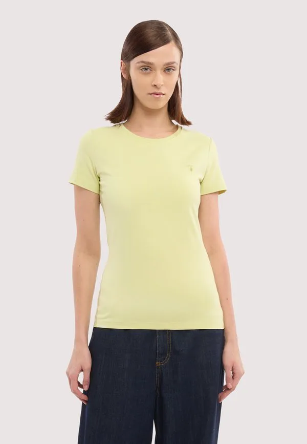 

Облегающая базовая футболка с камуфляжным рисунком. Trussardi, Verde Chiaro, Хаки, Облегающая базовая футболка с камуфляжным рисунком. Trussardi, Verde Chiaro