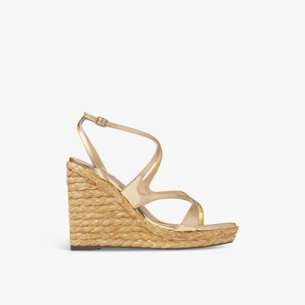 Босоножки из кожи на каблуке с контрастной подошвой Ayla 110 Jimmy Choo, золотой