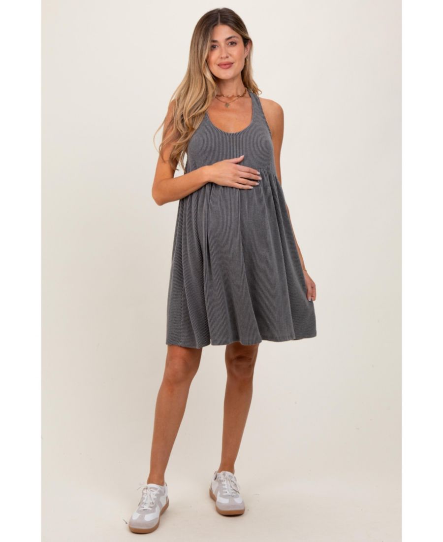 

Платье-миди для беременных в рубчик угольного цвета с открытой спиной Pinkblush, Charcoal grey