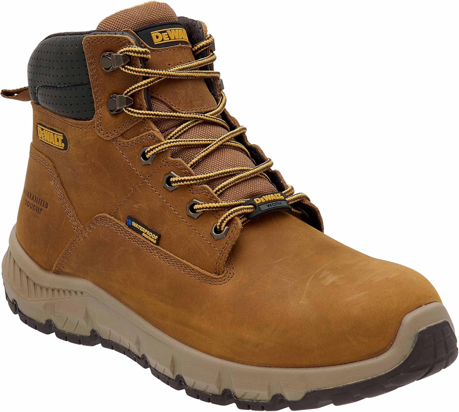 

Мужские водонепроницаемые ботинки DEWALT Nampa с мягким носком - стелька Pro-Comfort, мембрана Hydroguard, верх из кожи, амортизация средней подошвы из ЭВА, рейтинг EH, Wheat Poseidon