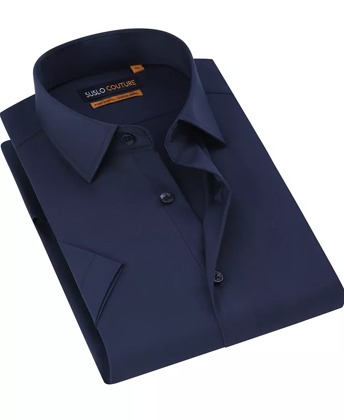 

Мужская классическая рубашка с коротким рукавом Slim Fit Performance, однотонная Suslo Couture, синий