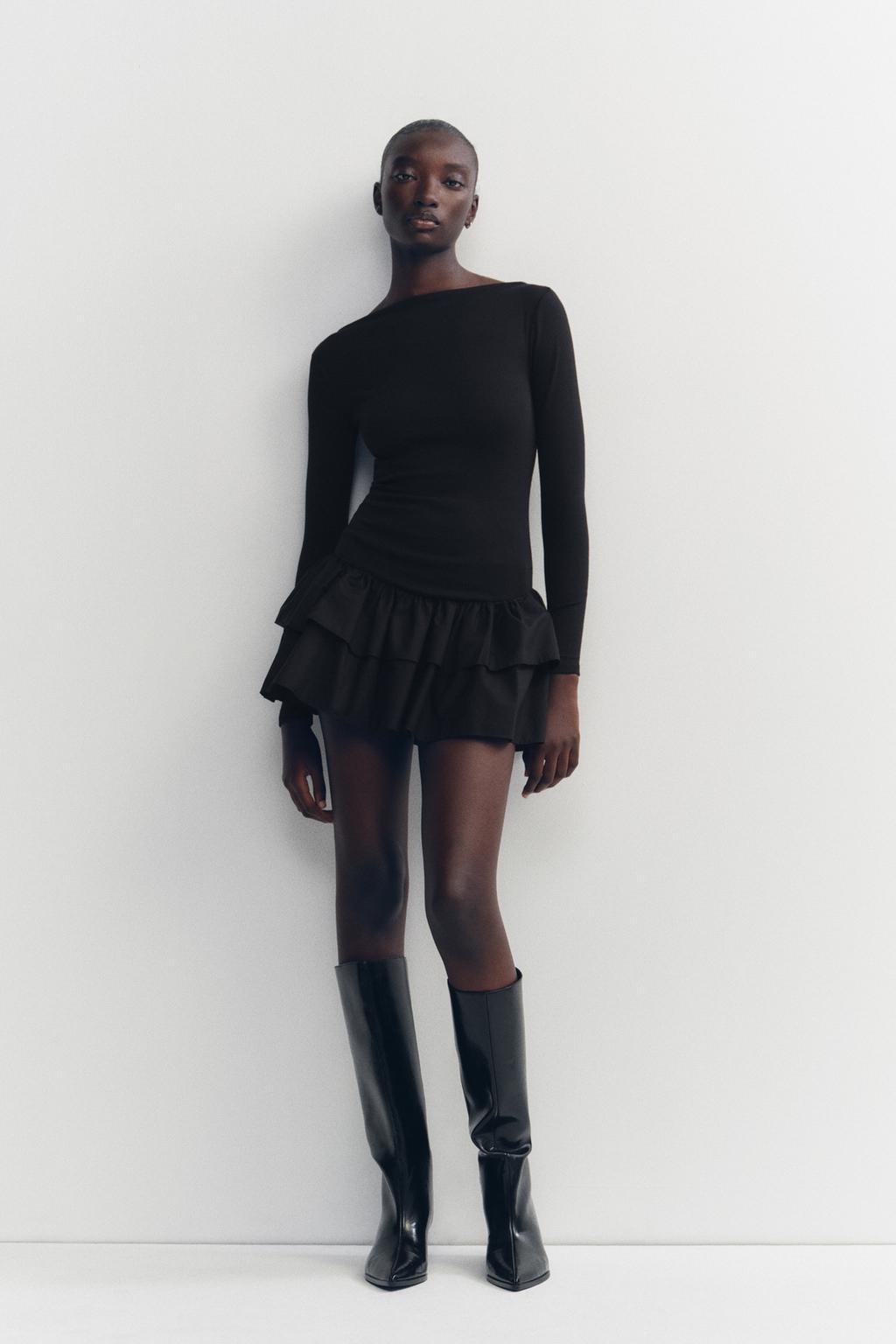 

Короткое платье с воланами ZARA, черный