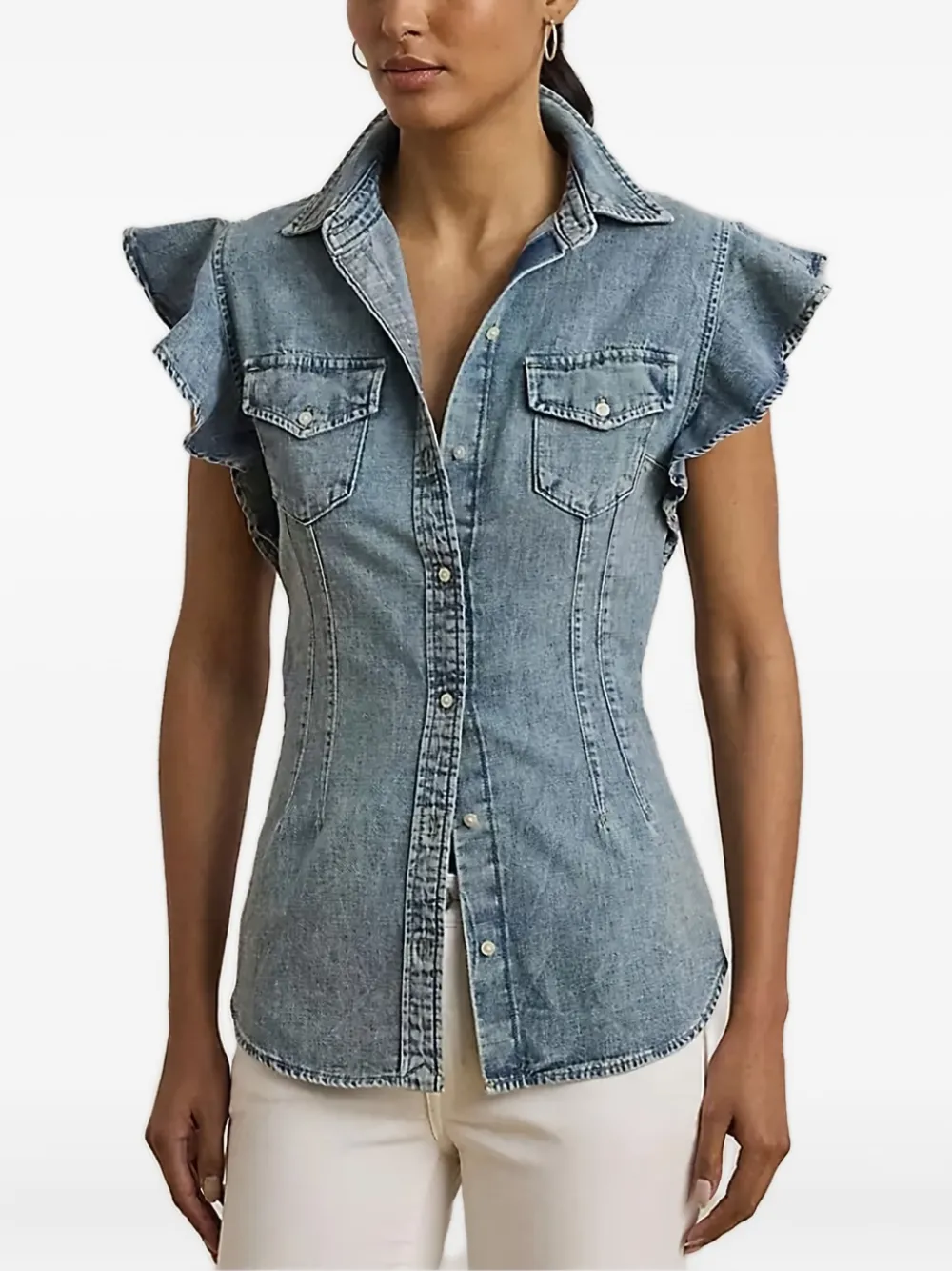 

Джинсовая блузка с оборками Lauren Ralph Lauren, синий