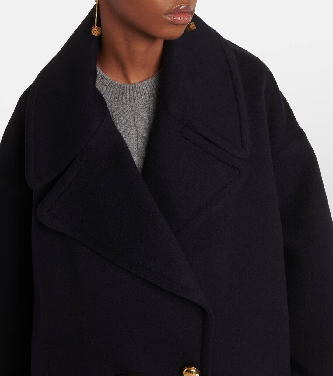 Пальто из шерсти галечного цвета Loewe, цвет midnight blue — фото 4