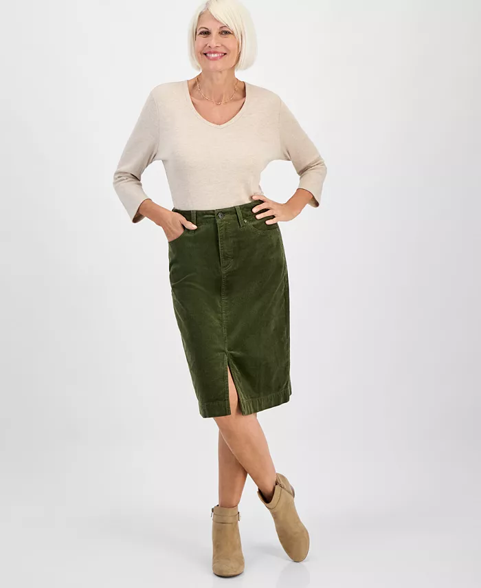 

Маленькая юбка миди из вельвета Style & Co, зеленый