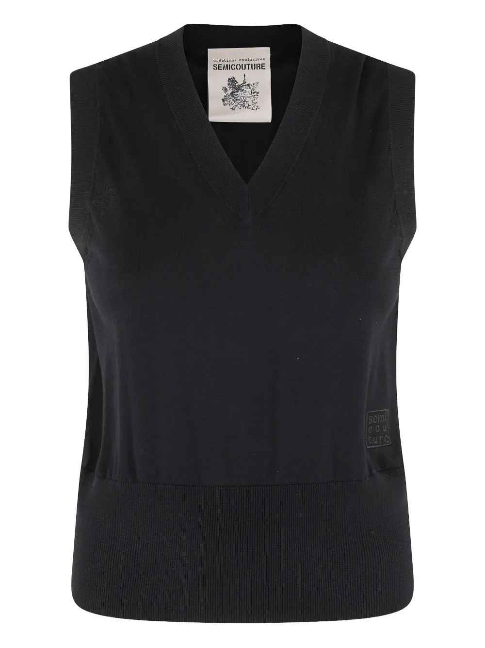 

Хлопковый жилет с V-образным вырезом Semicouture, черный