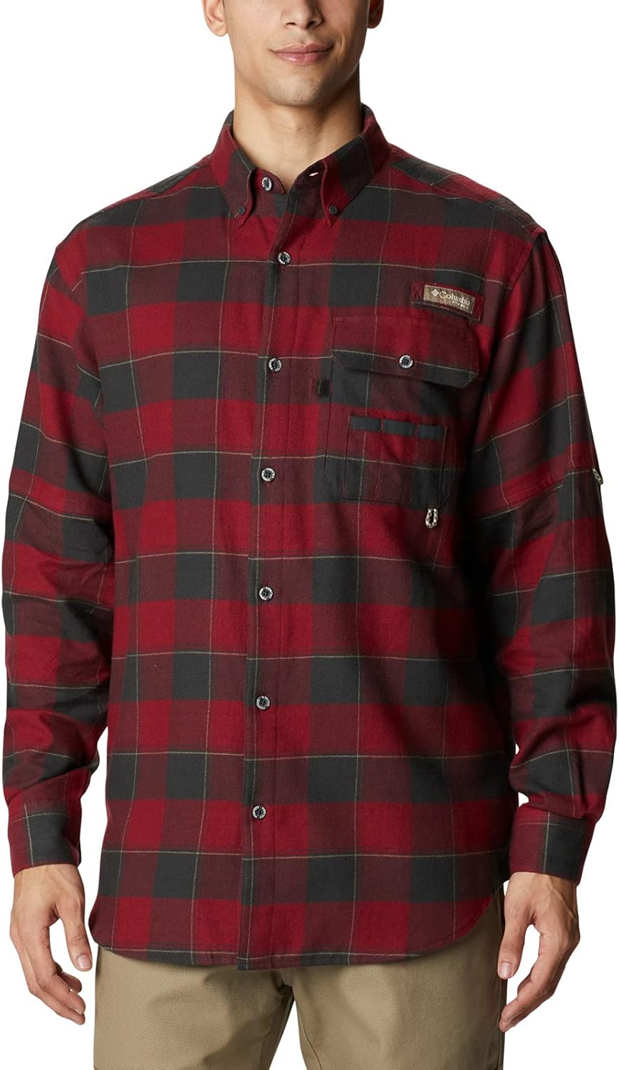 

Columbia мужская утепленная фланелевая рубашка Deschutes River, классический крой, Red Jasper Chunky Plaid