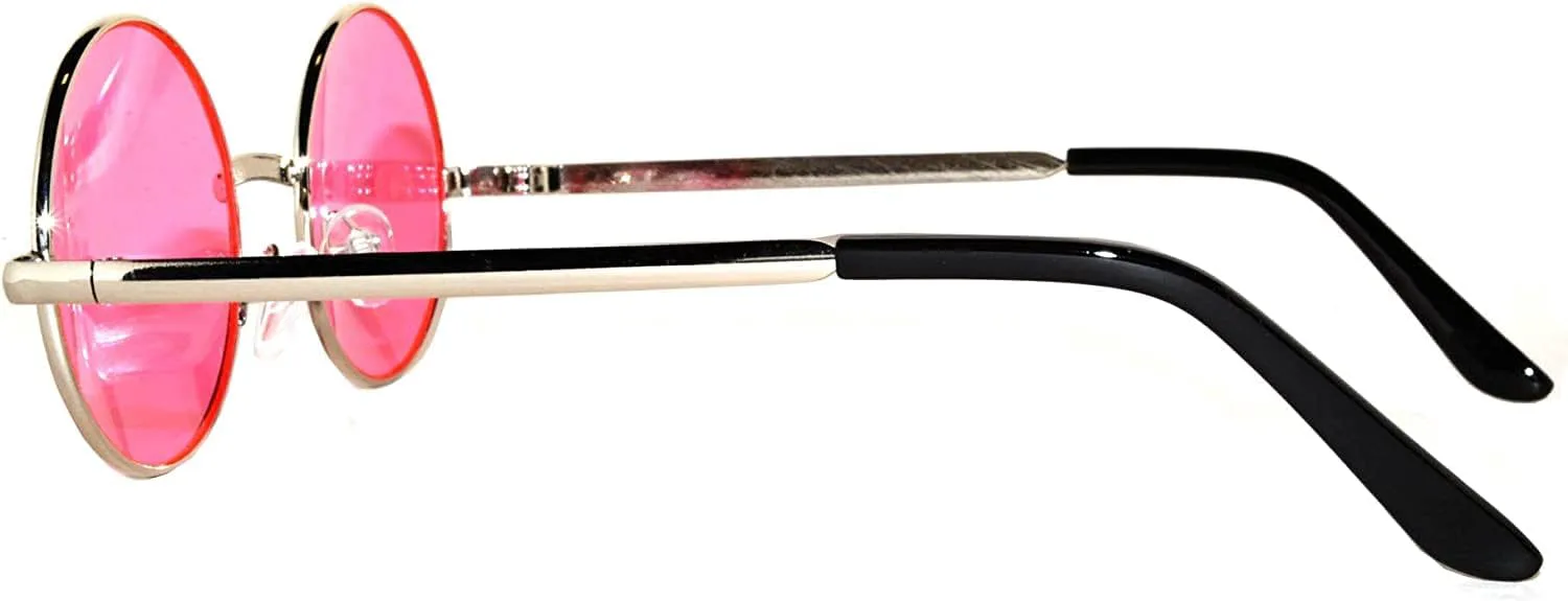 

12 круглых ретро-винтажных солнцезащитных очков с металлической оправой, цветными и зеркальными линзами, большими и маленькими линзами, 43mm Silver/ Pink