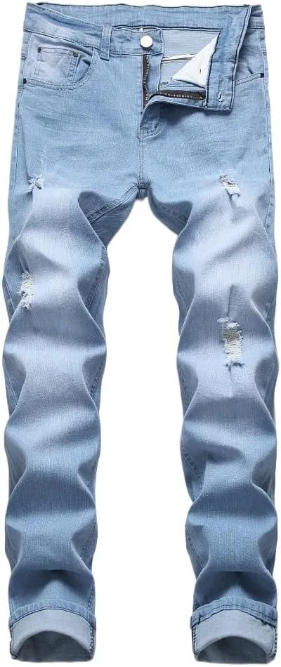 Джинсы прямые рваные, Light Blueb1