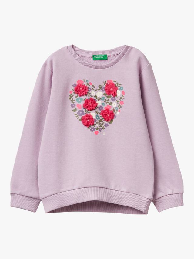 

Детский хлопковый джемпер с цветочным принтом и сердечками Benetton, Violet