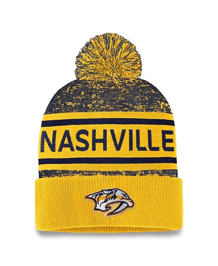

Мужская золотая, темно-синяя шапка Nashville Predators Authentic Pro с манжетами и помпоном Fanatics