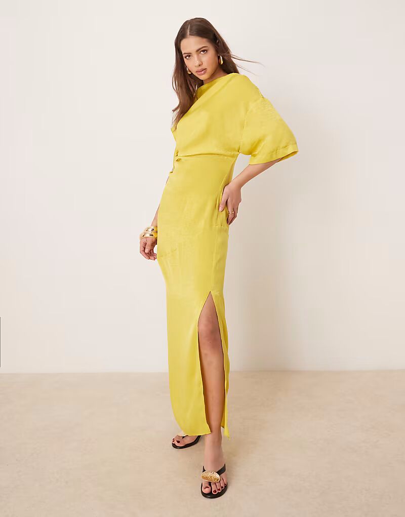 

Платье макси ASOS DESIGN с защипами и драпировкой на спине цвета шартрус