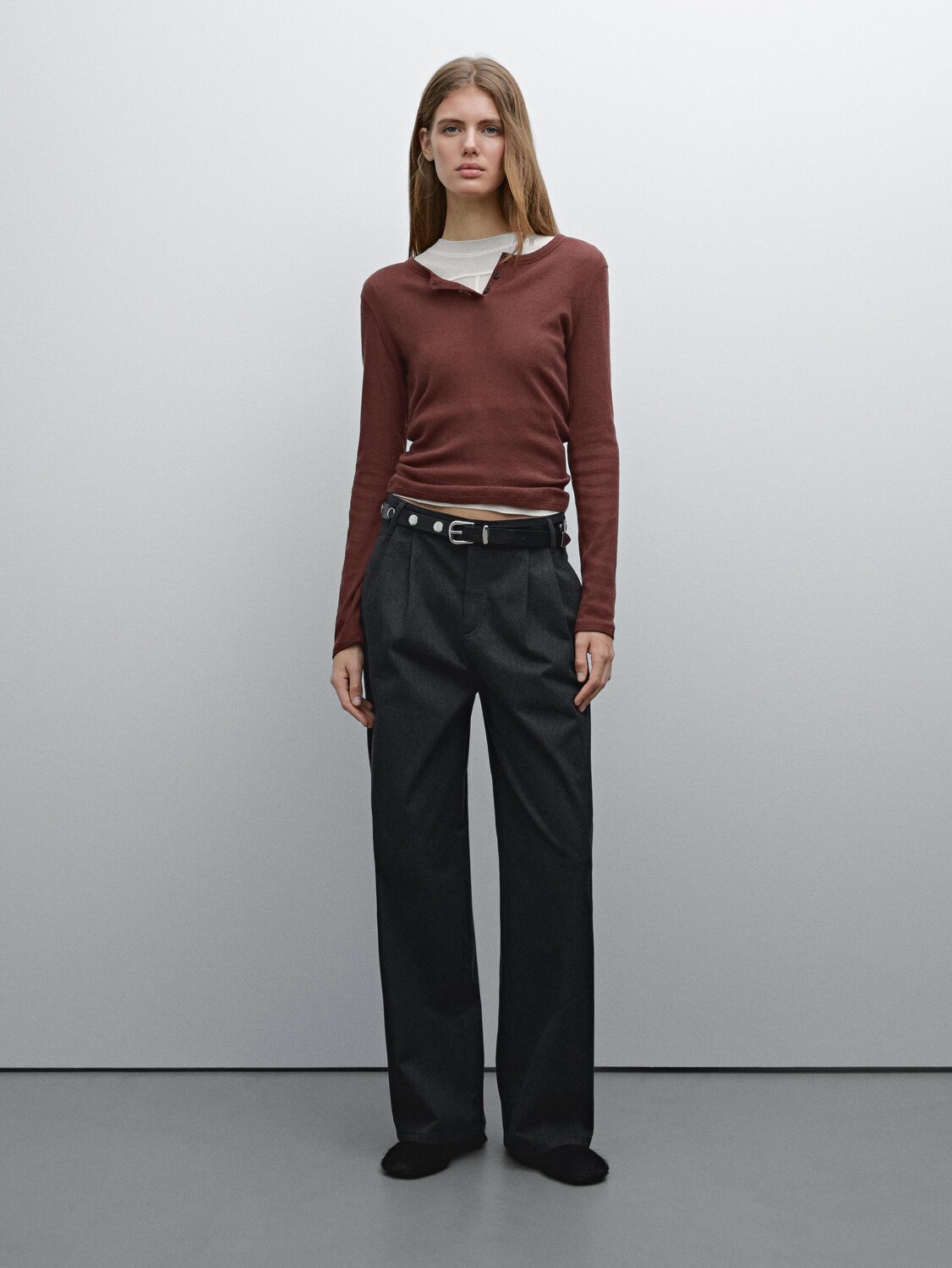 

Футболка из хлопковой смеси Massimo Dutti, бургундия