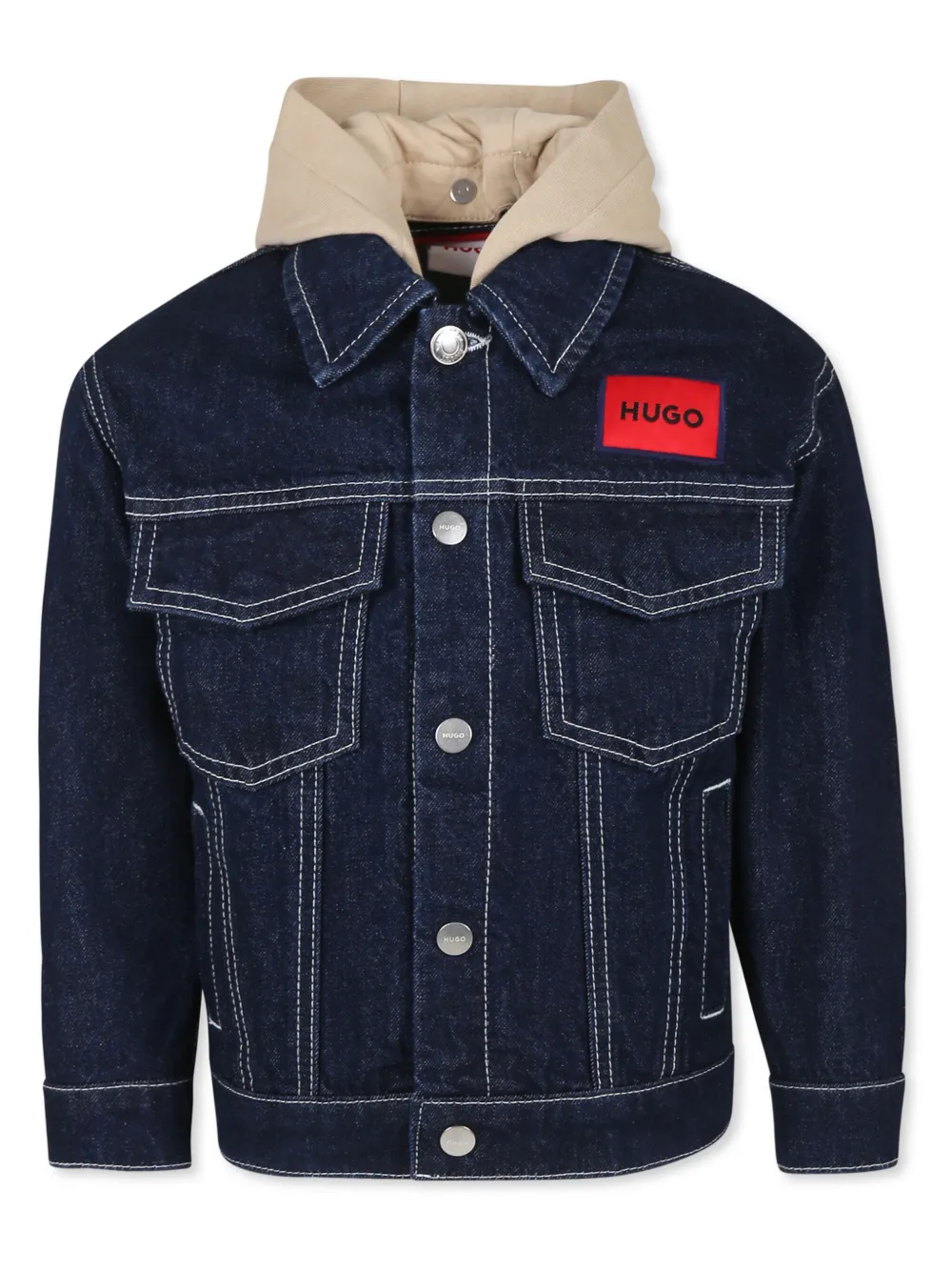 

Джинсовая куртка с капюшоном и нашивкой-логотипом HUGO KIDS, синий