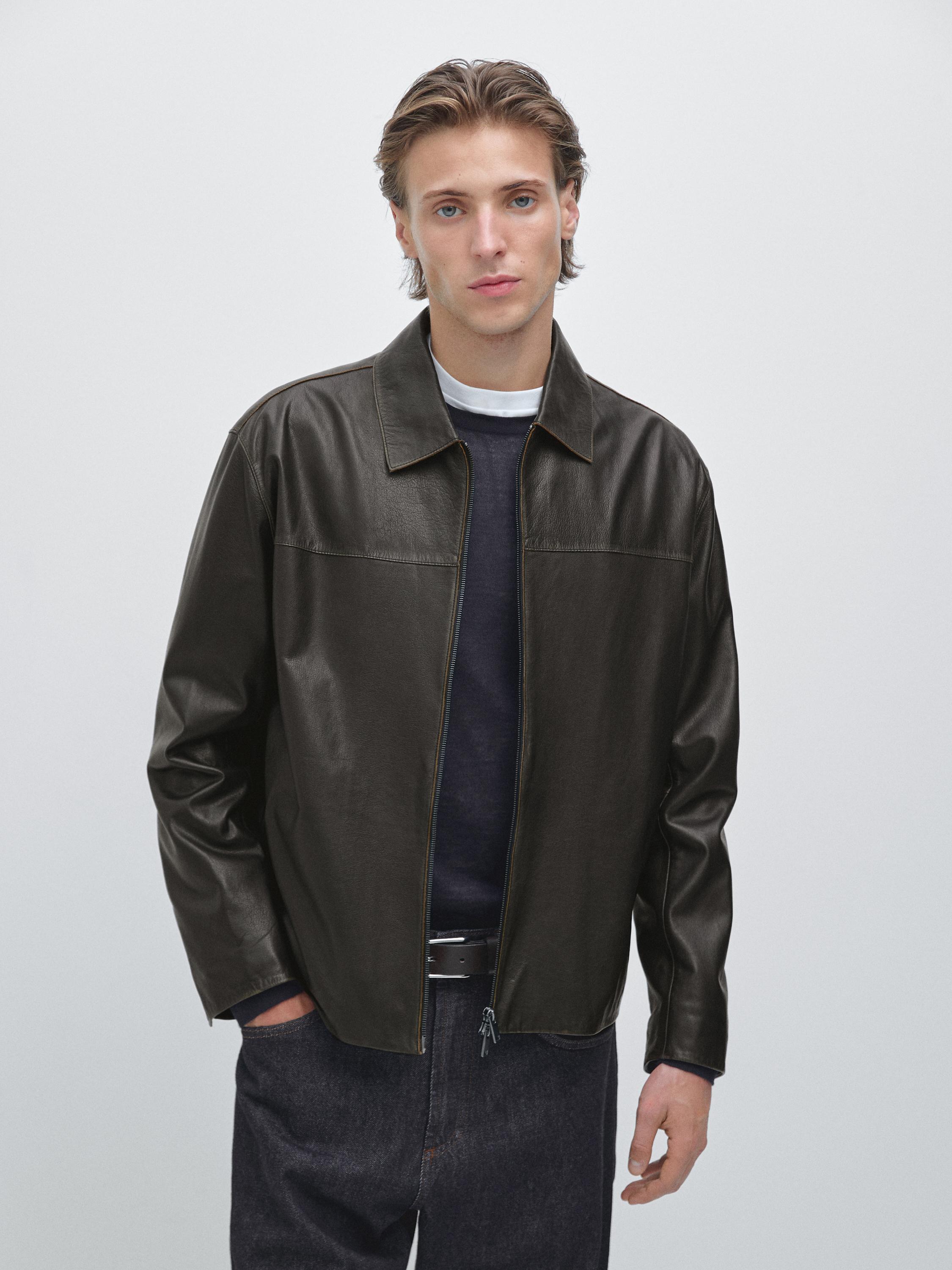 Кожаная куртка с эффектом состаривания Massimo Dutti, brown — фото 3