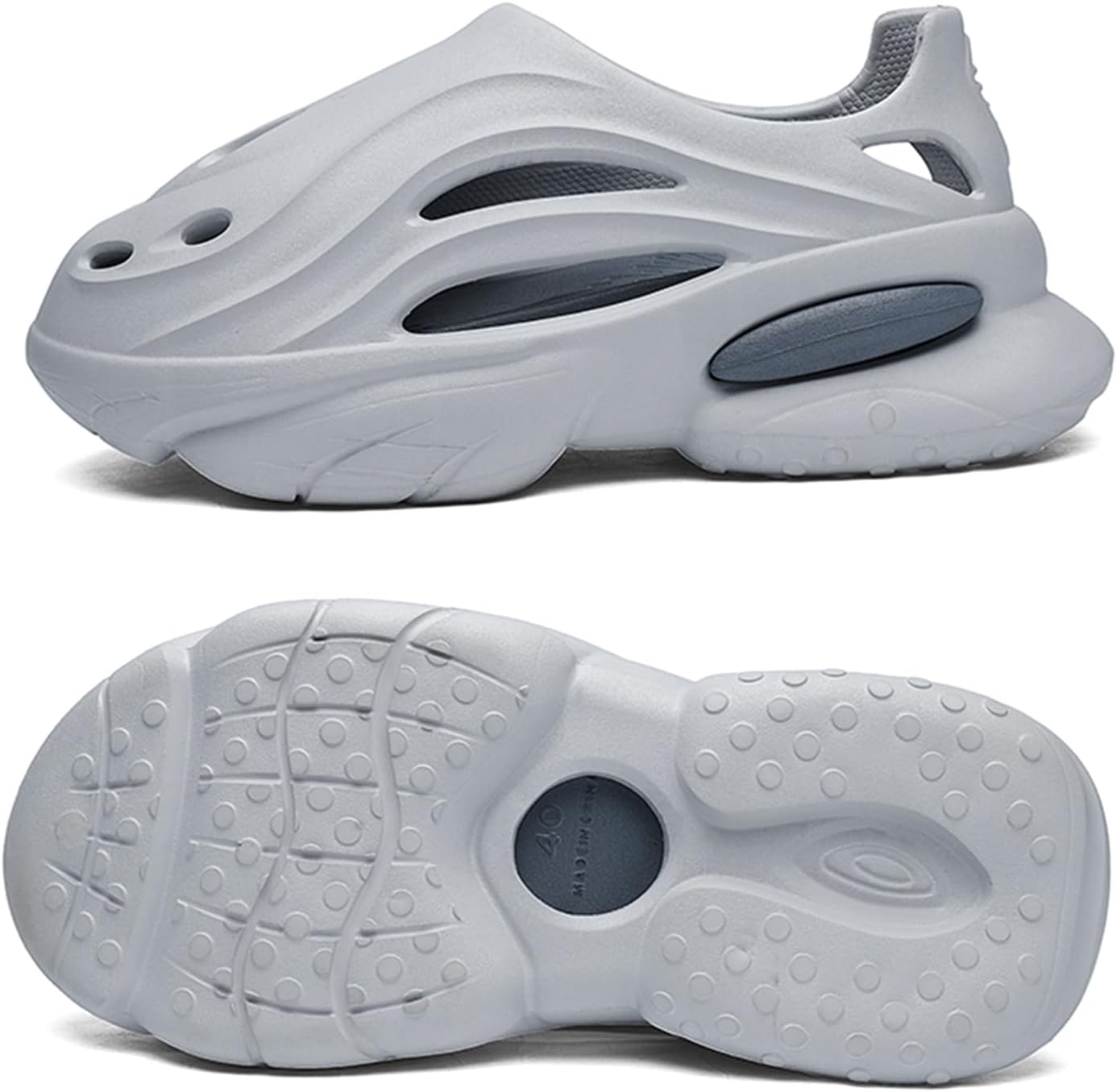 Мужские кроссовки Foam Runner с толстой подошвой из EVA, с вырезами, легкие, слипоны, для ходьбы, дышащие, мягкие пляжные сандалии Inkuil, серый — фото 4