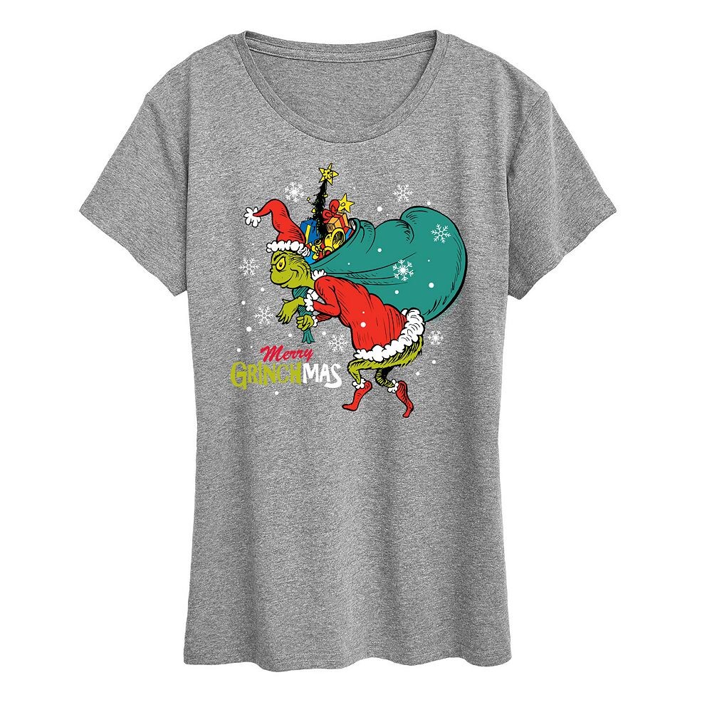 

Женская футболка с рисунком Dr. Seuss The Grinch Grinchmas Toy Bag Licensed Character, цвет Heather Gray