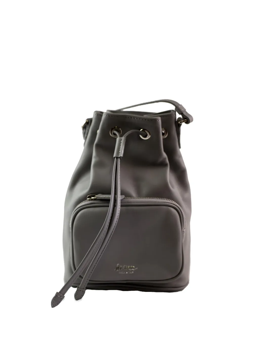 

Кожаная сумка-ведро на молнии с кулиской La Rose, серый