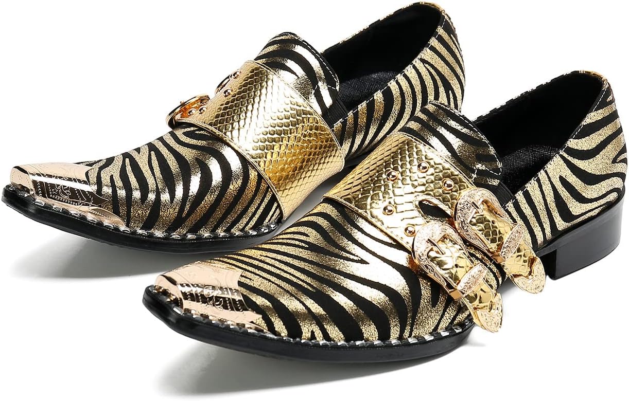 

Мужские лоферы Santimon Slip On из кожи, повседневные и вечерние туфли с двойной пряжкой и золотым львиным носком - модная обувь для вечеринок, свадеб, сцены и клуба