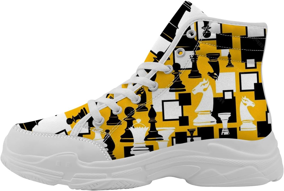

Высокие кеды для женщин и мужчин с шнуровкой из холщовой ткани, подарки для любителей шахмат Quorax, белый/черный/желтый