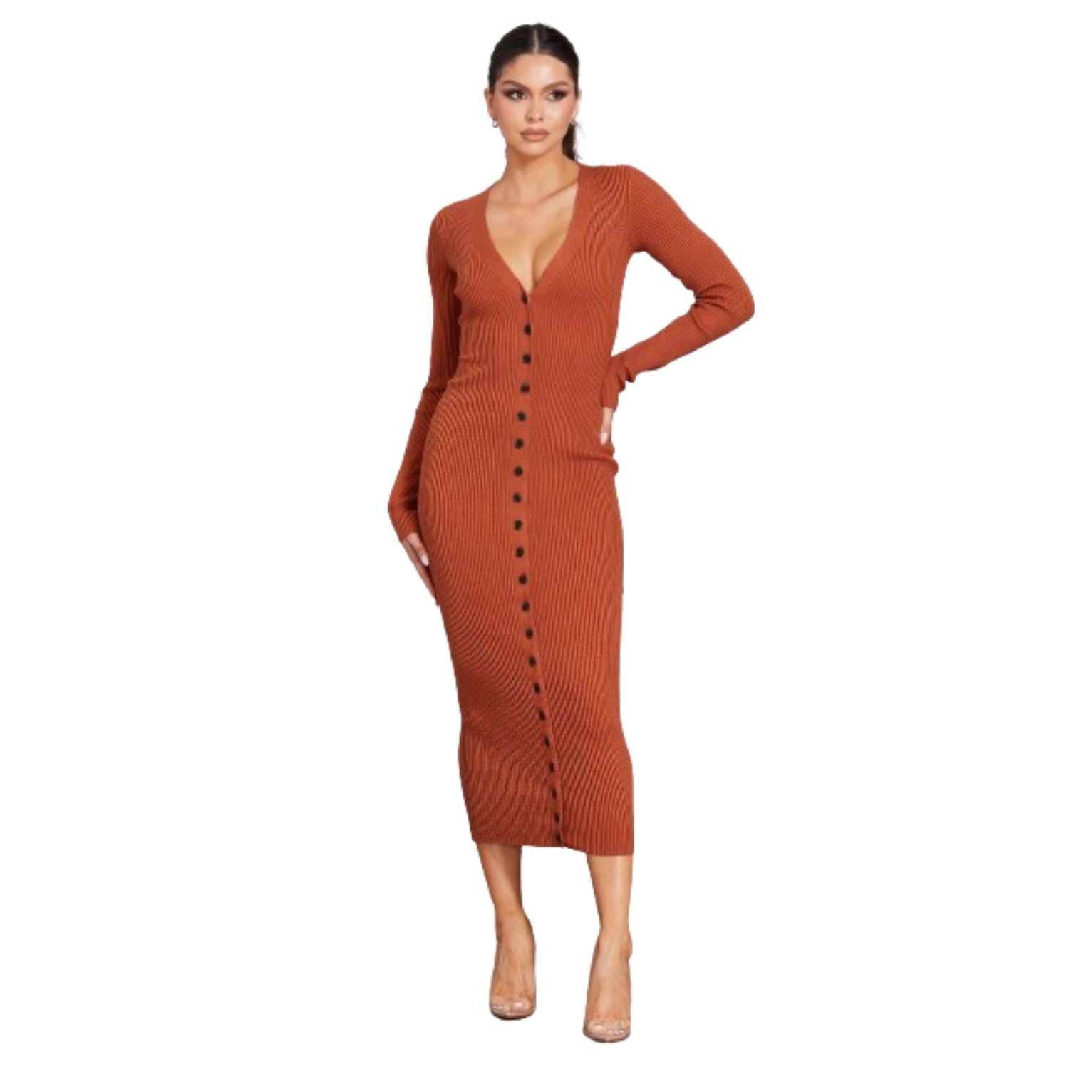 

Платье миди в рубчик FASHNZFAB, цвет cognac