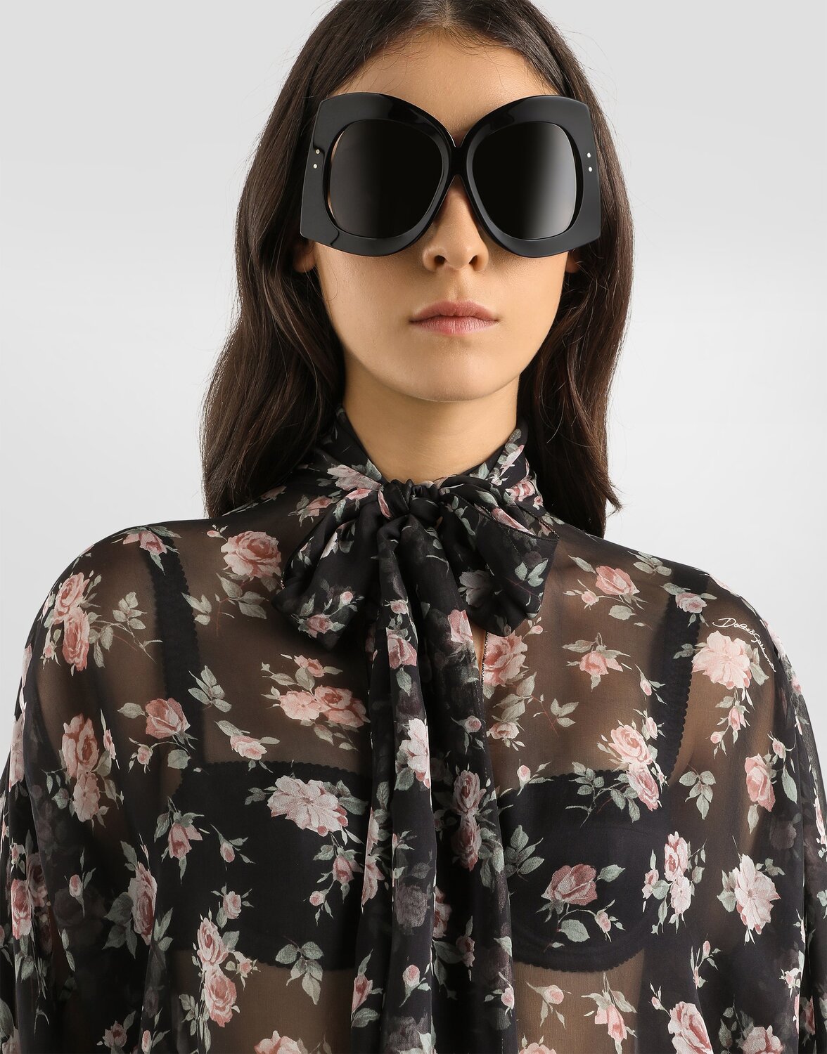 Винтажный шифоновый топ с принтом в розы Dolce & Gabbana, мультиколор — фото 4