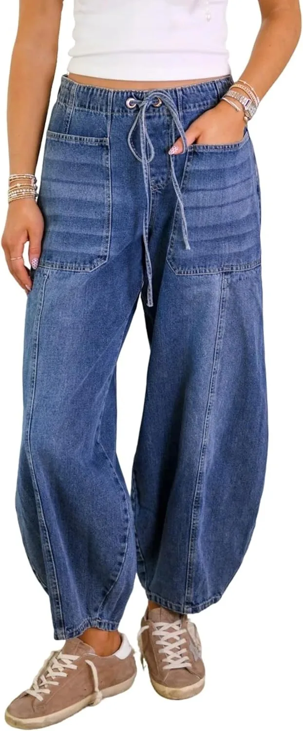 

Женские летние джинсы CHARTOU с широкими штанинами и шнурком на талии