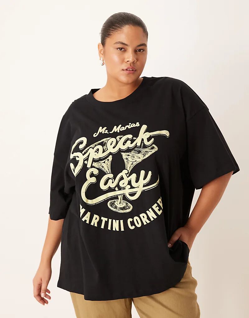 

Футболка свободного кроя ASOS DESIGN Curve с принтом мартини Speak Easy черного цвета Asos Curve