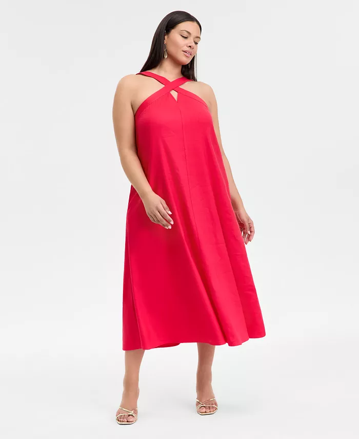 

INC International Concepts Plus Size Платье макси с запахом из льняной смесовой ткани I.N.C. International Concepts, красный