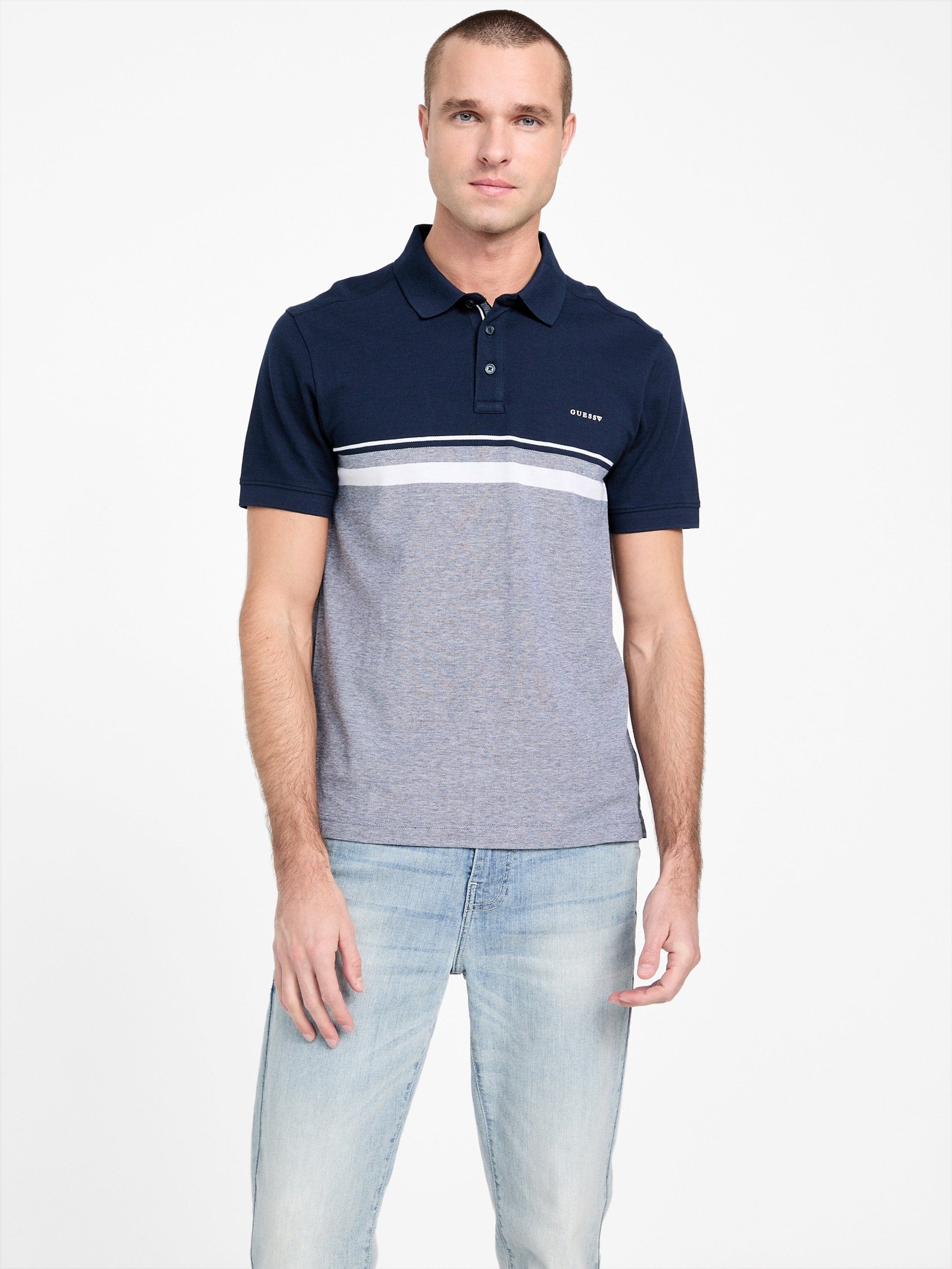 

Поло Teo Color-Block в полоску Guess Factory, цвет planetary blue