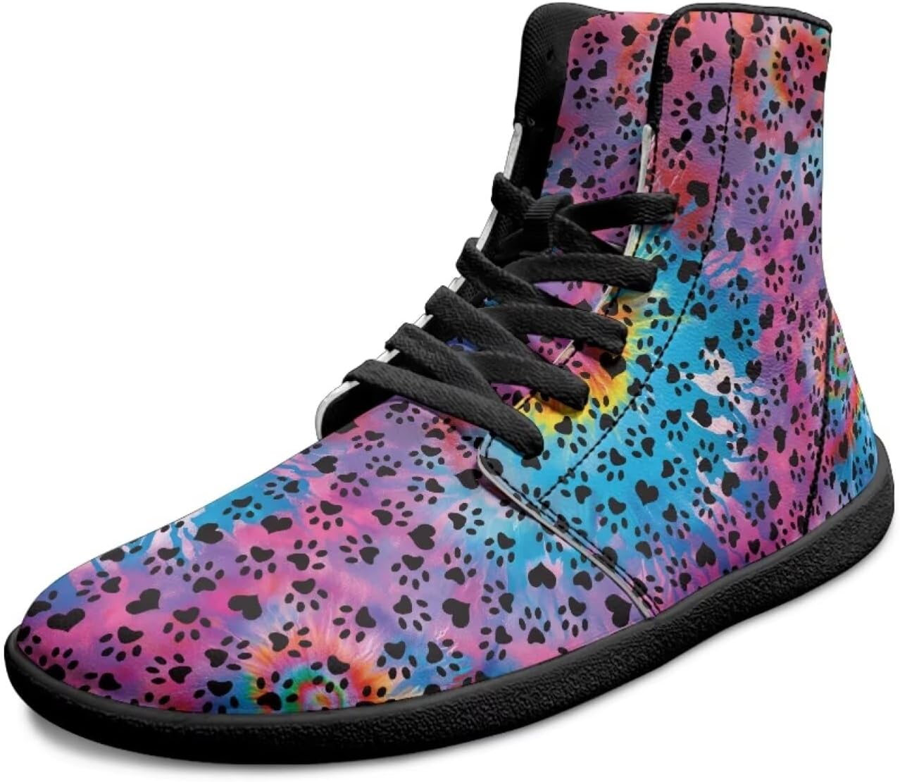 

Мужские широкие высокие кеды «босоного» типа, минималистичная подошва с нулевым перепадом, прогулочные кроссовки, повседневная обувь, кожаные мужские туфли из ПУ Chririnla, Rainbow Tie Dye Dog Paws