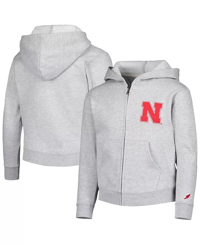 

Толстовка с капюшоном Big Boys Heather Grey Nebraska Huskers с застежкой-молнией League Collegiate Wear