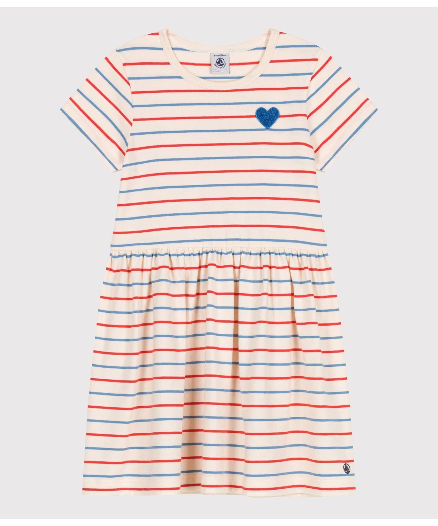 Детское платье с коротким рукавом Petit Bateau в полоску белое — фото 3