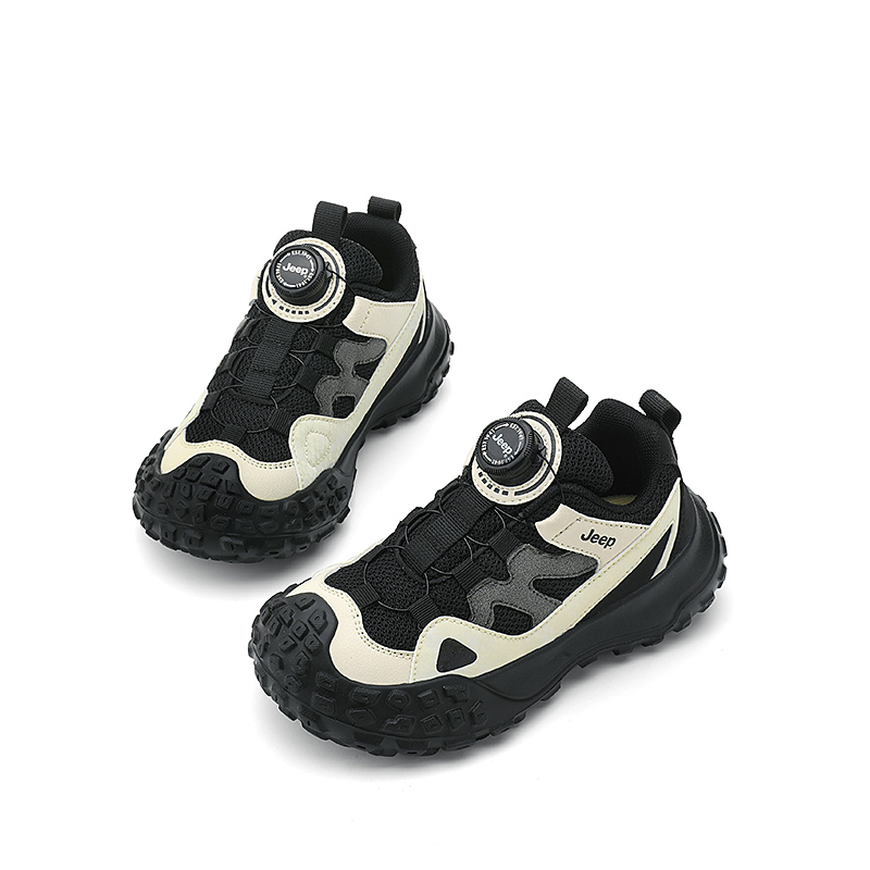 Низкие детские повседневные кроссовки Black White Kids' Jeep, Shadow Black/Ecru — фото 3