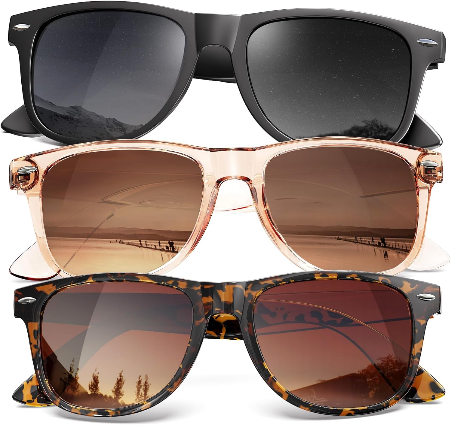 

Поляризованные солнцезащитные очки KALIYADI для мужчин и женщин, матовые линзы, цветные зеркальные линзы, защита от УФ-излучения UV400 (3 шт.), Black+leopard Brown+crystal Brown