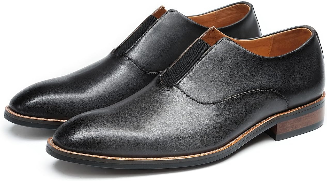 

Мужские кожаные лоферы Santimon- противоскользящие и повседневные туфли- с амортизирующим комфортом для свадеб и офиса, серый