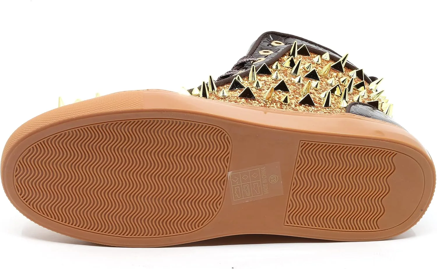 

Мужские высокие блестящие кроссовки с шипами на плоской подошве, повседневная мода SNK-02 Metrocharm, золотой